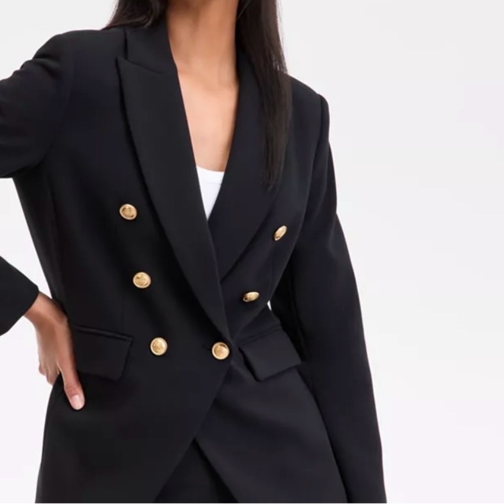INC International Concepts Black Double-Breasted Blazer with Gold Buttons